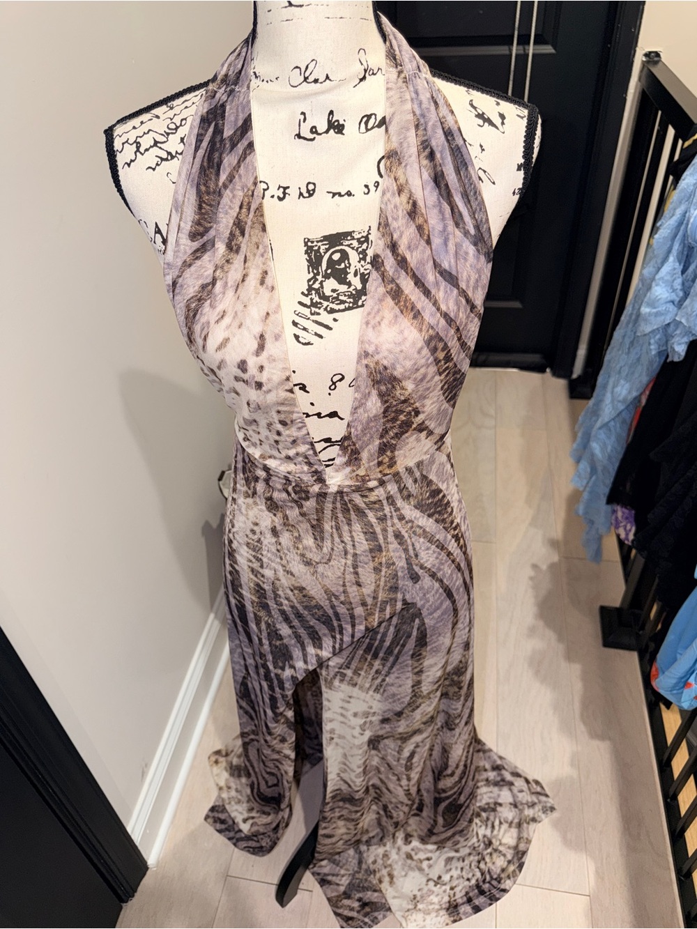 Fashion Nova Taupe and Gray Halter Backless Maxi Dress size S worn once